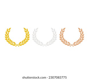 Laurel Kranz des Sieges Symbol, Satz von Gold, Silber und Bronze-Medaillen Logo Design. Setzen Sie das beste Verkäufer-Icon-Design mit Lorrel, bestem Verkäufer-Button Vektordesign und Illustration.