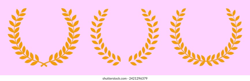 Laurel wreath of victory icon set, silhouette circular laurel foliate, wheat and oak wreaths depicting an award, achievement, heraldry, nobility, emblem floral greek branch