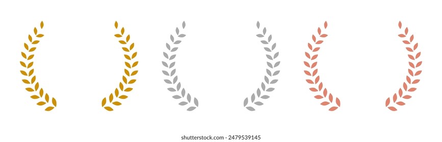Laurel wreath of victory icon, set of gold, silver and bronze medals, laurel frame ranking decoration - vector