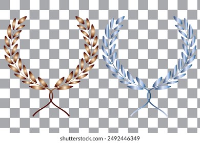 Laurel wreath of victory icon, set of gold, silver and bronze medals, laurel frame ranking decoration - vector