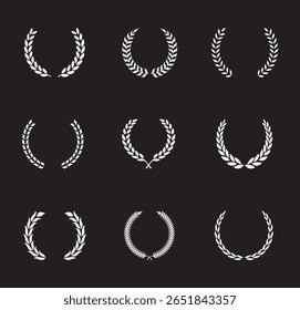 Laurel coroa de ícone vitória set. Mão desenhando coroas de louro e galhos coleção. Laurel quadro classificação decoração. Ilustração vetorial