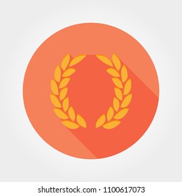 Laurel wreath. Victory. Icon for web and mobile application. Vector illustration of a button with a long shadow. Flat design style.