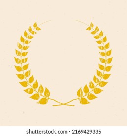 Laurel wreath vintage design with grunge, rough texture. Award icon, winner symbol. Branch with leaves decorative element. Vector illustration.