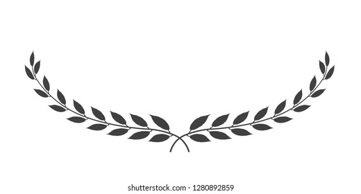 Laurel wreath of wide oval shape isolated on white background. Vector illustration.