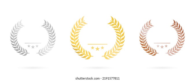 Laurel Wreath for Winner Silhouette Icon. Award Victory Circle Leaf Olive Branch Greek Pictogram. Vintage Emblem Gold Bronze Silver Champion Prize Certificate. Decoration Isolated Vector