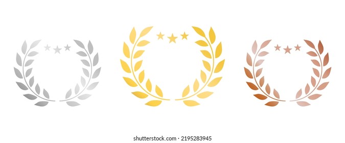 Laurel Wreath for Winner Silhouette Icon. Award Victory Circle Leaf Olive Branch Greek Pictogram. Vintage Emblem Gold Bronze Silver Champion Prize Certificate. Decoration Isolated Vector