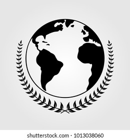 Laurel wreath with a world globe. Vector illustration