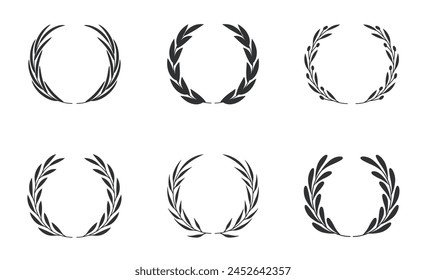 Laurel wreaths. Laurel branches. Floral round frames of leaves. Vintage decorative elements for award, medal, achievement, emblem, premium quality, ornate and logo.