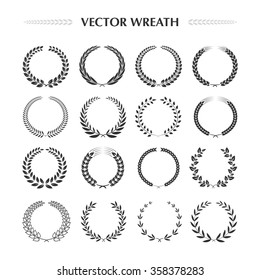 Laurel wreaths collection on a white background. Laurel, flower, wheat wreaths. Vector design elements