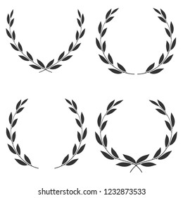 Laurel wreaths of different shapes isolated on white background. Set of icons. Vector illustration.