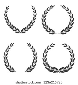 Laurel wreaths of different shapes isolated on white background. Set of. Vector illustration.