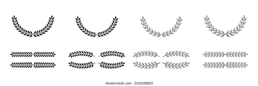 Laurel wreaths and dividers set. Vintage ornaments silhouettes isolated on white.