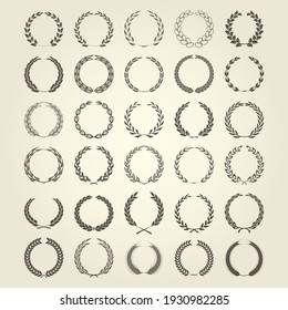 Laurel wreaths icon collection in different style, heraldic garlands, vector