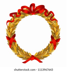 Laurel wreaths with red ribbon