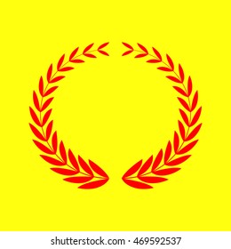 Laurel Wreaths sign. Red on yellow background.
