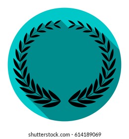 Laurel Wreaths sign. Vector. Flat black icon with flat shadow on sky circle with white background. Isolated.