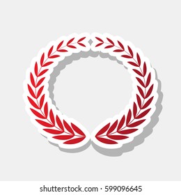 Laurel Wreaths sign. Vector. New year reddish icon with outside stroke and gray shadow on light gray background.