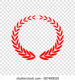 Laurel Wreaths sign. Vector. Red icon on transparent background.