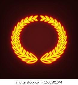Laurel Wreaths sign. Yellow, orange, red neon icon at dark reddish background. Illumination. Illustration.