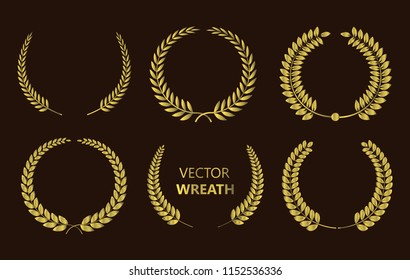 Laurel Wreaths Vector.Set of gold wreaths.