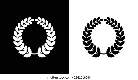 Conjunto de vectores de coronas de flores de laurel blanco y negro 