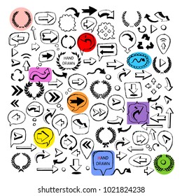 Laurel wreath,Speech bubbles, Arrows,Frames icons set.Hand draw laurel isolated on a white background 