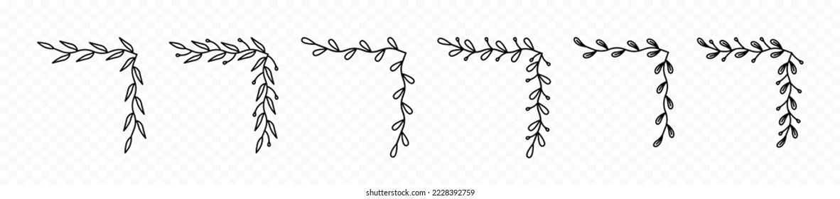 Laurels branch collection. Laurels branches. Hand drawn branches. Doodle floral frames. Decorative leaves collection. Vector