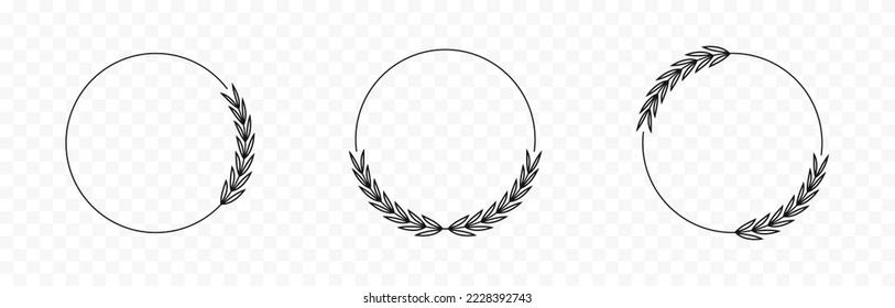 Laurels branches. Hand drawn wreaths. Doodle floral wreath frames. wreath vector icon set. Decorative wreaths collection. Vector