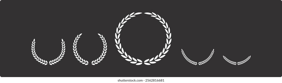 laurels branches. Set of wreaths and branches with leaves. Vintage laurel wreaths collection.