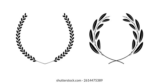 Laurels branches. Vector illustration of hand drawn wreaths.