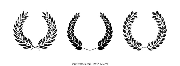 Laurels branches. Vector illustration of hand drawn wreaths.