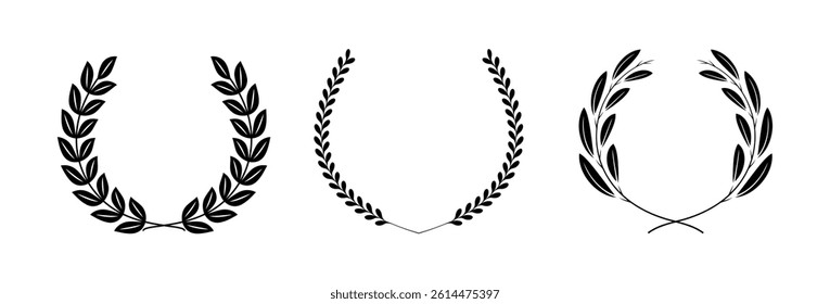 Laurels branches. Vector illustration of hand drawn wreaths.