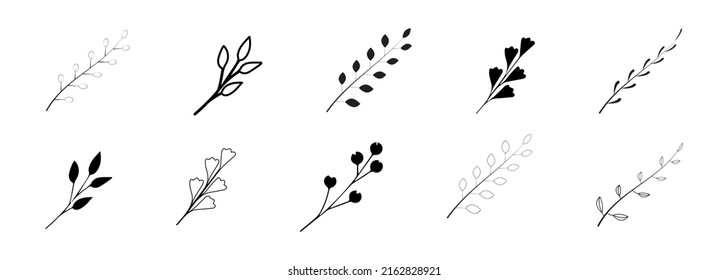 Laurels Zweige. Vektorgrafik einzeln. Vintage-Lorbeerkranke. Linke Äste Symbole gesetzt. 