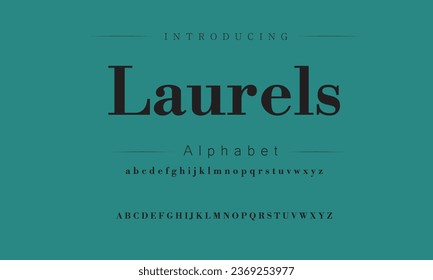 Laurels Elegant Font Uppercase Lowercase und Zahl. Classic Lettering Minimal Fashion Designs. Typografie moderne Serifenschriften erhalten ein traditionelles dekoratives Vintage-Konzept. Vektorgrafik