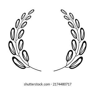Laurels round border vector in simple line style. Linear circle laurel leaves. Wheat and olive wreath for victory, triumph.