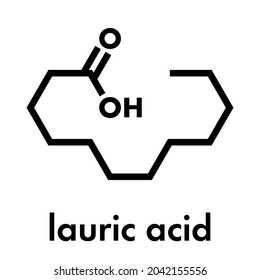 Lauric (dodecanoic) acid molecule. Common saturated medium chain fatty acid. Skeletal formula.
