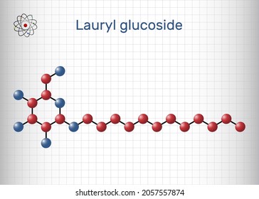 Laurilglucósido, molécula dodecil de glucósido. Se trata de un tensioactivo no iónico utilizado en cosméticos y detergentes para lavado. Hoja de papel en una jaula. Ilustración del vector