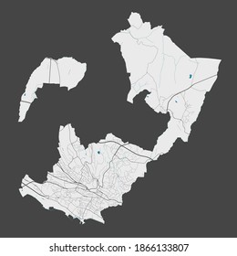 Mapa de Lausana. Mapa detallado de la zona administrativa de la ciudad de Lausana. Panorama del paisaje urbano. Ilustración vectorial libre de regalías. Mapa de esquema con autopistas, calles, ríos. Mapa de calles decorativas para turistas.