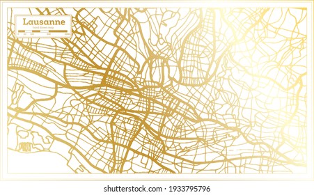 Lausanne Switzerland City Map in Retro Style in Golden Color. Outline Map. Vector Illustration.