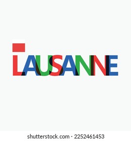 Lausanne vector RGB overlapping letters typography with flag. Swiss city logotype decoration.
