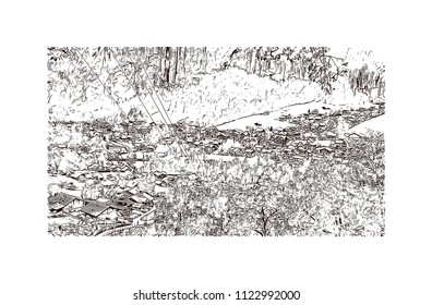 Lauterbrunnen, Village in Switzerland. Hand drawn sketch illustration in vector.