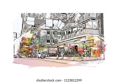 Lauterbrunnen, Village in Switzerland. Hand drawn sketch illustration in vector.