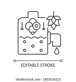 Lautering pixel perfect linear icon. Beer fermentation from hops. Brewery automated production. Thin line customizable illustration. Contour symbol. Vector isolated outline drawing. Editable stroke