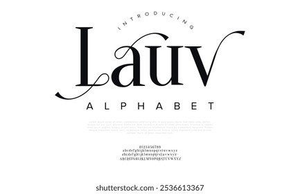 Lauv typography beauty fashion elegant minimalist serif italic fonts decorative wedding vintage retro logos. Minimal luxury font alphabet logo. Vector illustration