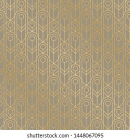 Lauxury golden geometric oval grid seamless pattern. Concept golden rounded lines frames rapport in mid-century style. Repeatable motif for fabric, textile, wrap, surface, web and print design. 