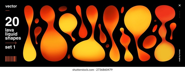 Lava 3d Gradient with Lamp Liquid Abstract as Futuristic Vibrant Set. Colorful Organic Illustration with Orange Lava Shape and Metaball Magma Blob. Background Red Lava with Effect Fluid for Your Design.