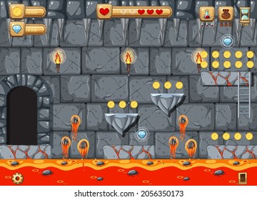 Lava Höhle Platformer Game-Vorlagengrafik