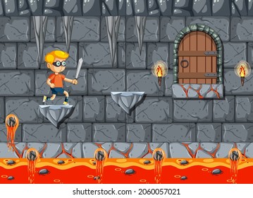 Lava Cave Platformer Game template  illustration
