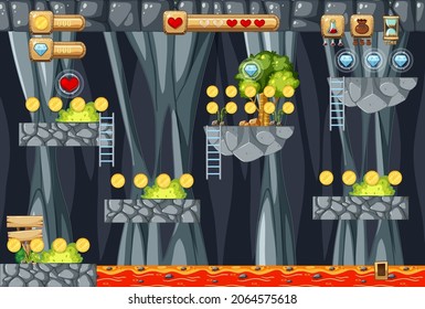 Lava Cave Platformer Game template  illustration