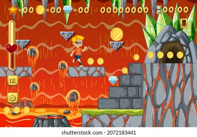 Lava Cave Platformer Game template  illustration